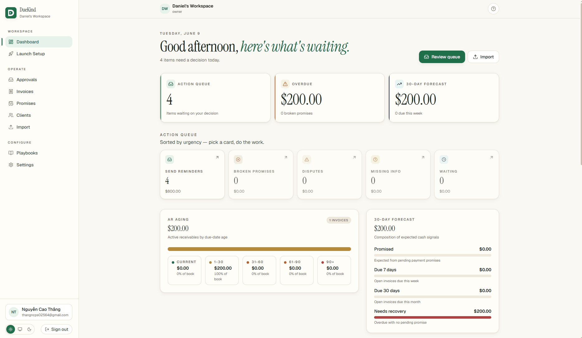 DueKind receivables dashboard